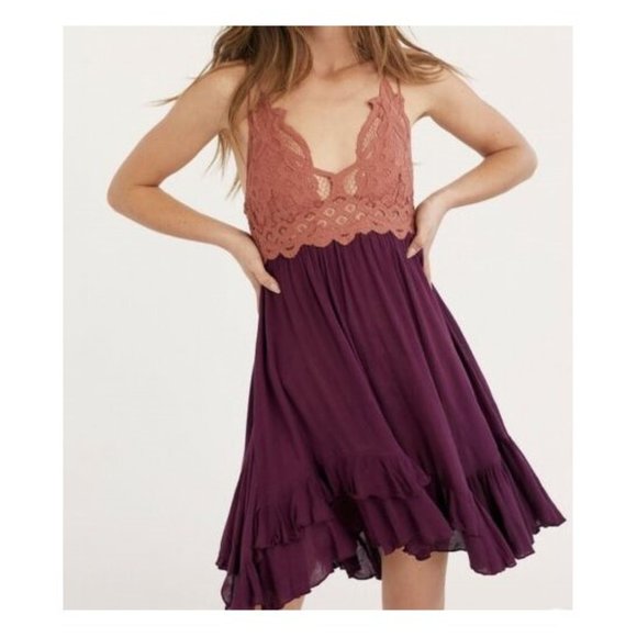 Free People Adella Slip Dress Copper Combo Size XS NWT - Picture 2 of 8